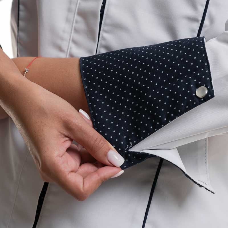 veste cuisine détails tissu à pois
