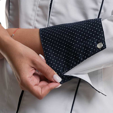 veste cuisine détails tissu à pois