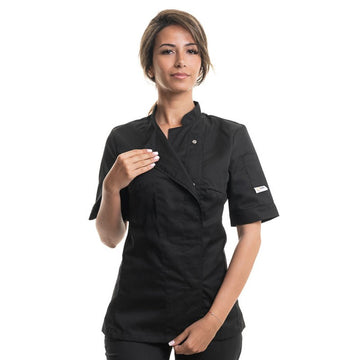 veste de cuisine femme avec fermeture boutons pression modèle Lady noir Manelli