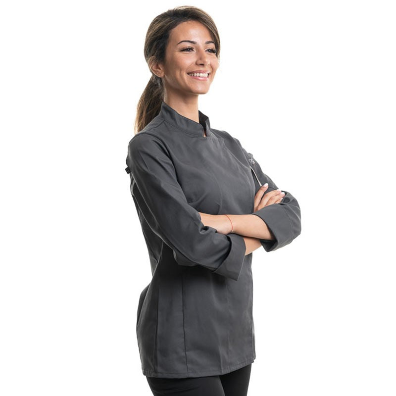 Veste de Cuisine Femme Manches Longues UNERA Anthracite - ROBUR I LOOK