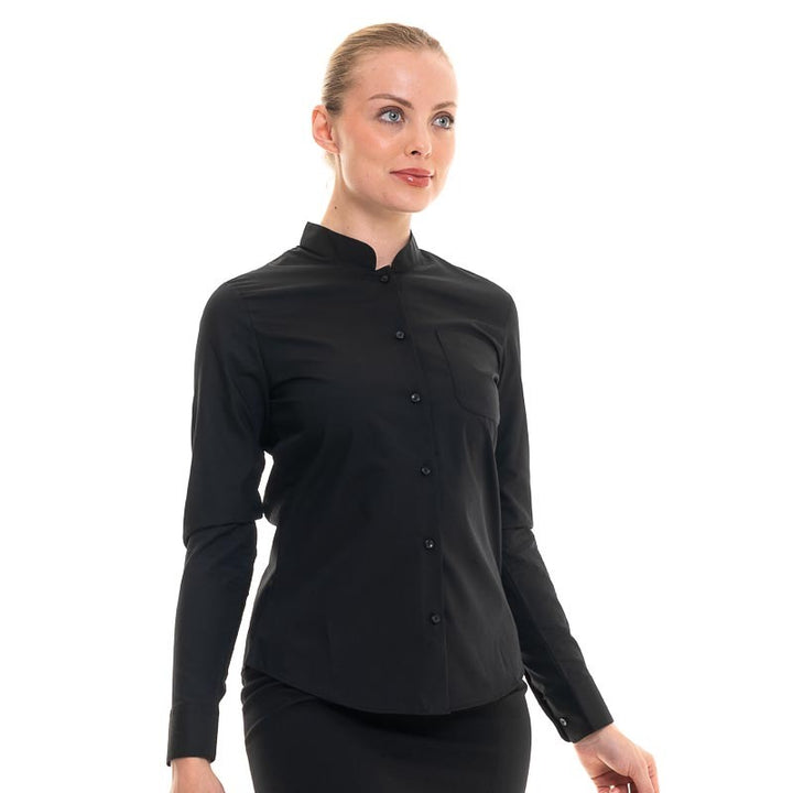 chemise noire à col mao pour femme
