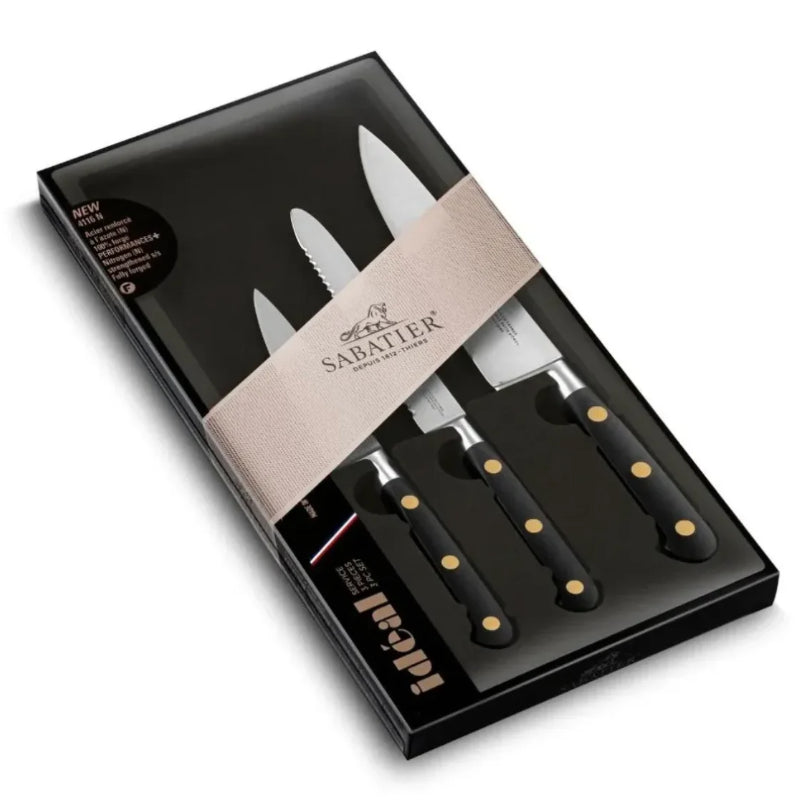 Coffret 3 Couteaux Office, Universel et Chef Rivets Laiton 100% Forgé - SABATIER