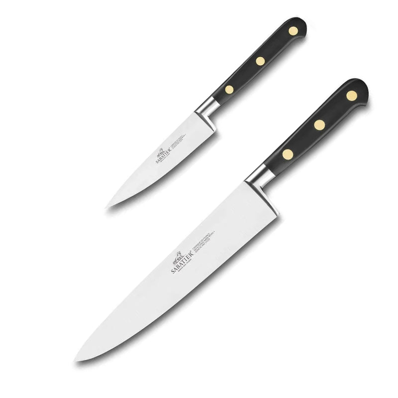  2 Couteaux Chef et Office Rivets Laiton 100% Forgé - SABATIER