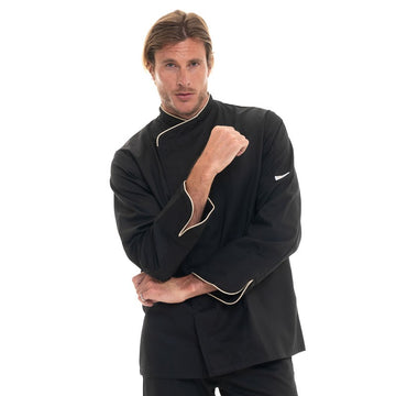 Veste de cuisine liseré argenté, veste pour cuisine noire manches longues