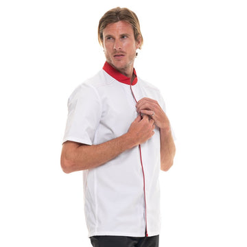 veste cuisine rouge blanc