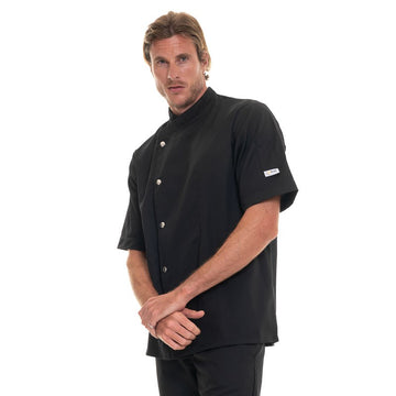 Veste de cuisine noire boutons argentés manches longues