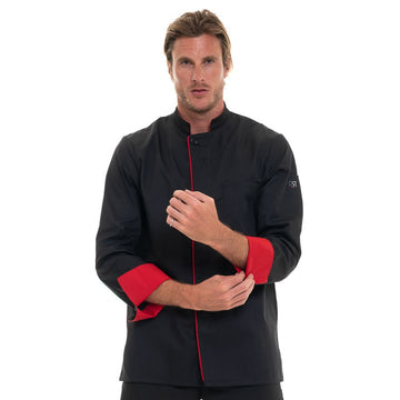 veste cuisine noir et rouge robur
