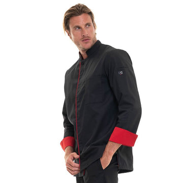 veste cuisine revers manches rouges