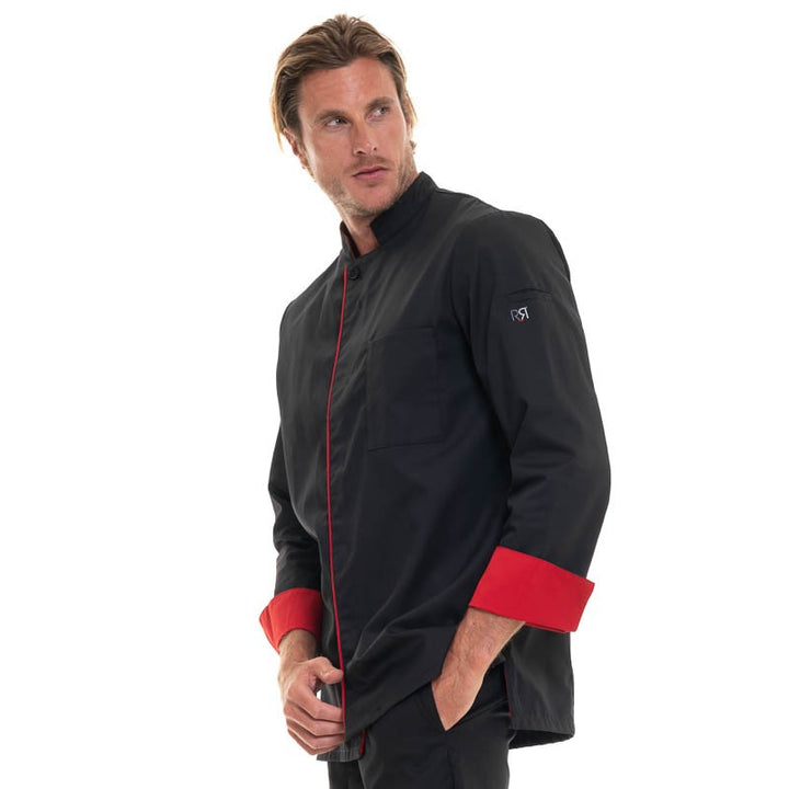 veste cuisine revers manches rouges