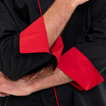 veste cuisine rouge et noir pour homme