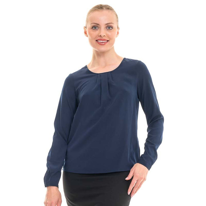 Blouse crêpe bleue manches longues femme - TOPTEX
