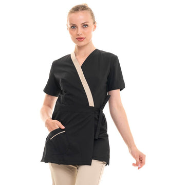 blouse esthéticienne noire liseré beige Manelli