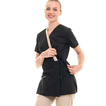 blouse esthéticienne noire liseré beige Manelli