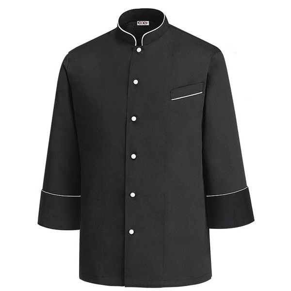 Veste de Cuisine noire dos aéré - Luca, poche poitrine pour cuisinier