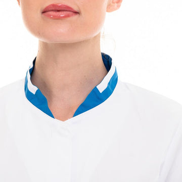 blouse travail col bleu roi