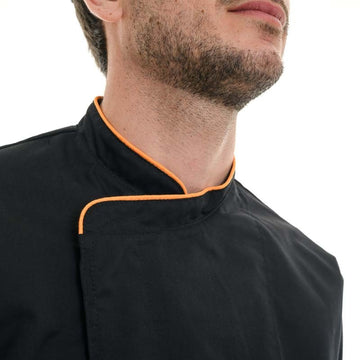 Veste de pâtissier Noire liseré Orange tissu européen