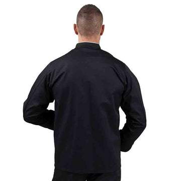 Veste pâtissier noire liseré argent à manches longues Manelli