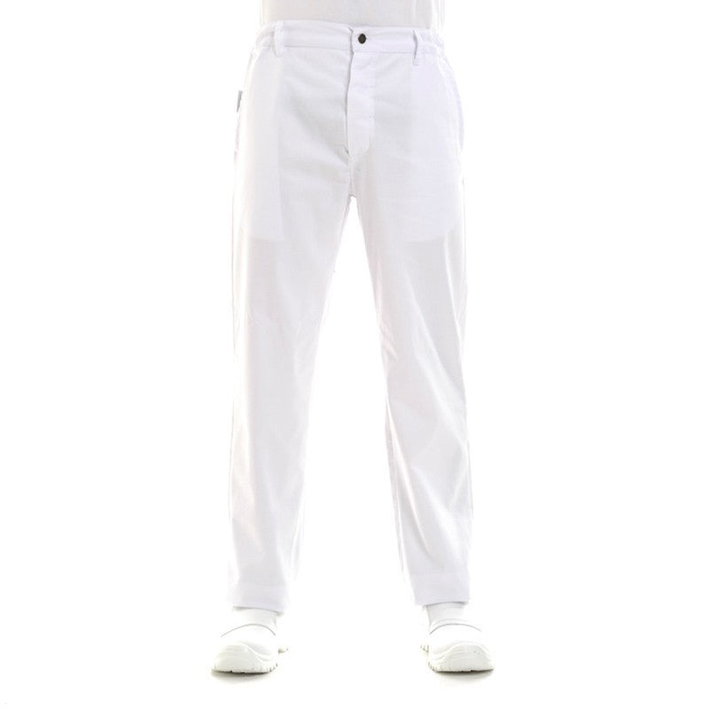 Pantalon de cuisine Louis blanc avec fermeture par pression Manelli
