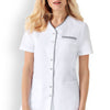 Blouse Médicale Femme Manches Courtes Blanche Liseré Charbon - CLINIC DRESS