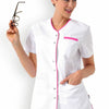 Blouse Médicale Femme Manches Courtes Blanc Liseré Rose - CLINIC DRESS