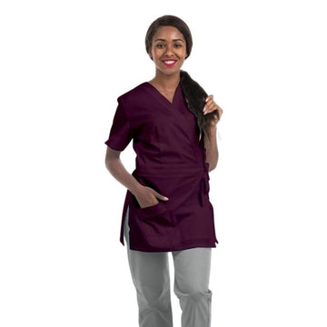 Blouse Esthéticienne Longue forme Cache-Coeur Prune - MANELLI