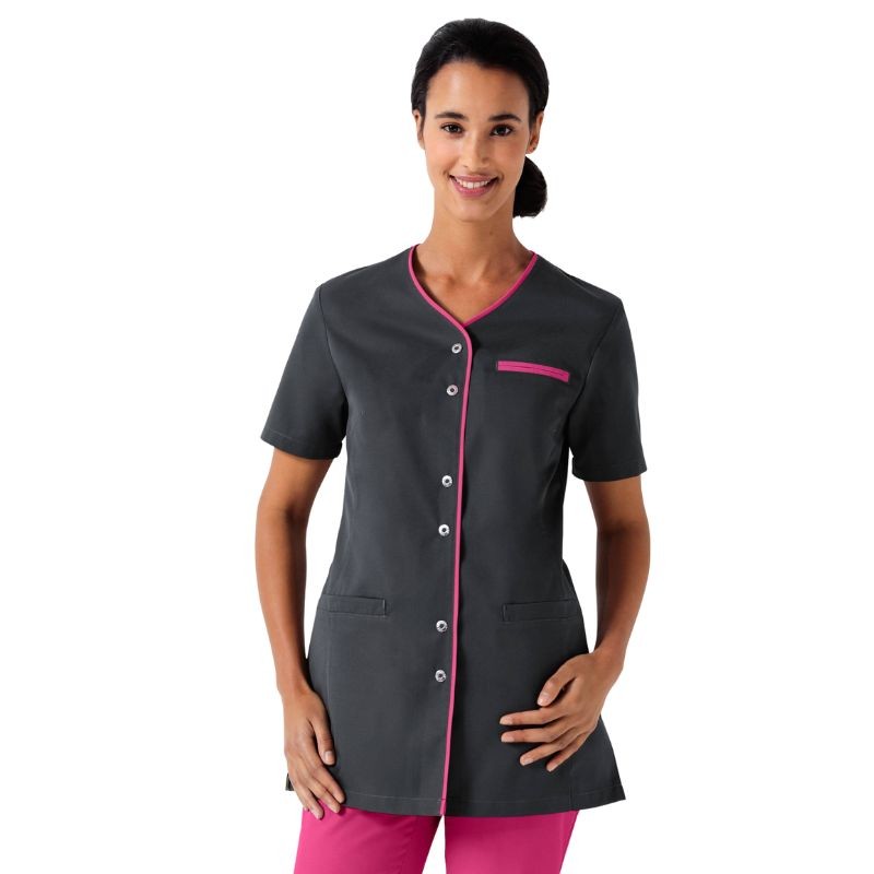 Blouse anthracite avec liseré rose - CLINIC DRESS