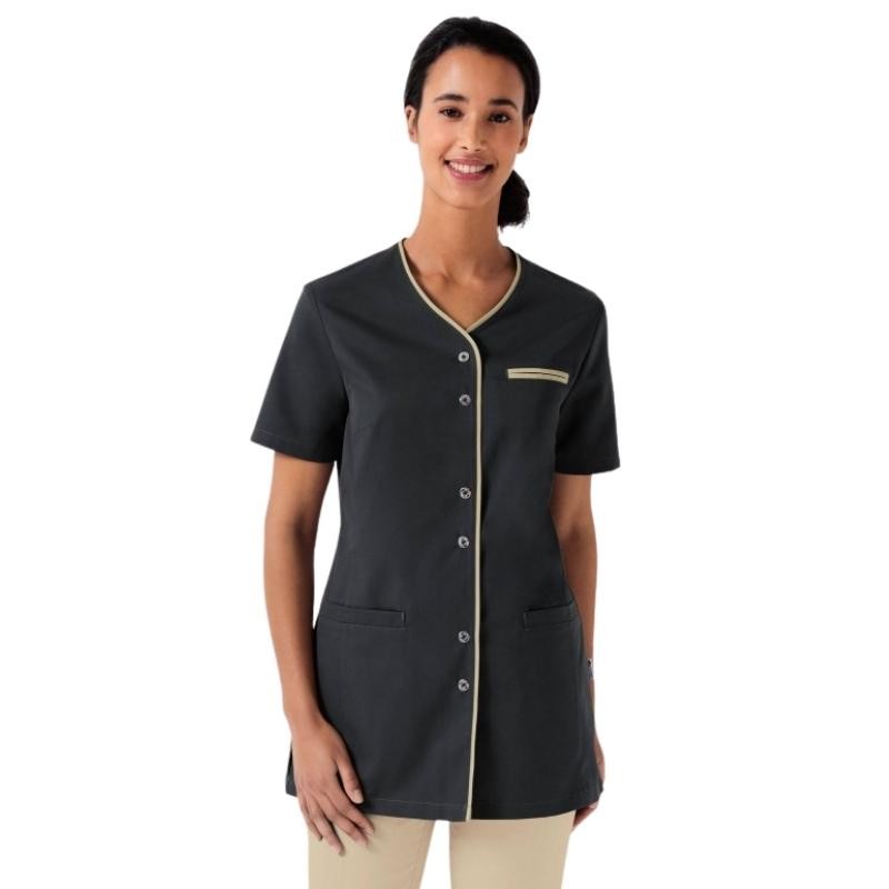 clinic dress blouse noire et liseré beige