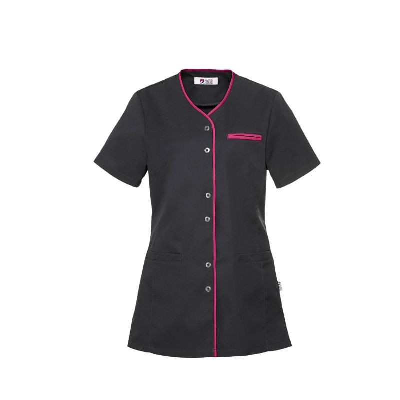 blouse clinic dress noire avec liseré rose