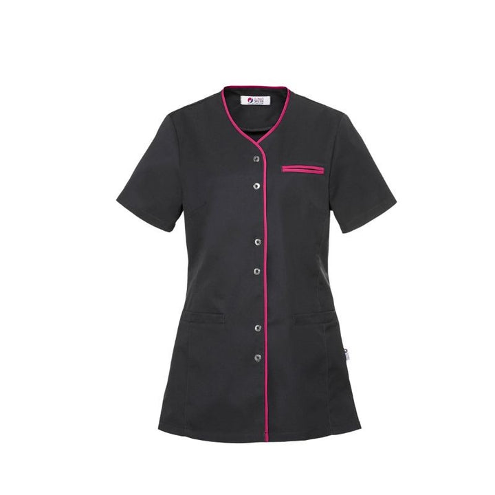 blouse clinic dress noire avec liseré rose