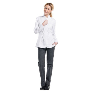 veste de cuisine blanche femme sportive élégante chaud devant