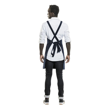 Tablier bleu en velours avec attache en croix - CHAUD DEVANT