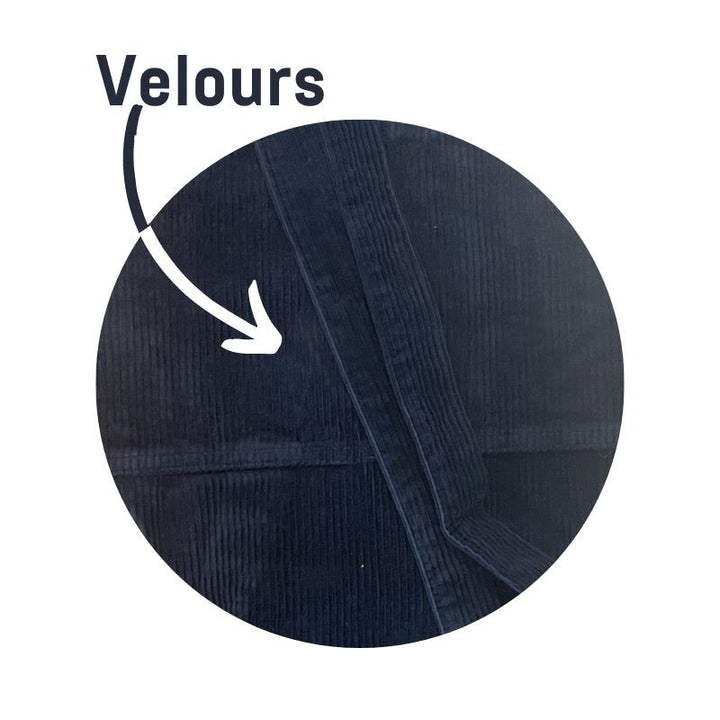 Matière velours bleu foncé/marine chaud devant