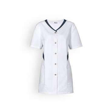 Blouse médicale manches courtes blanc/bleu foncé