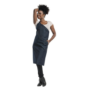 Tablier bleu denim asymétrique chaud devant