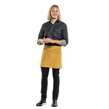 tablier de service en velours jaune chaud devant
