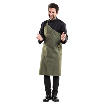 Tablier vert kaki chaud devant asymétrique