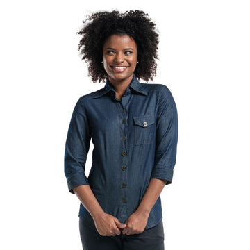 Chemise de service bleu denim par Chaud Devant