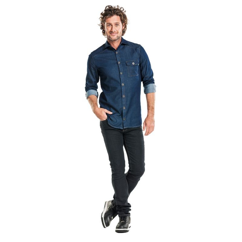 Chemise de service en denim bleu par Chaud Devant