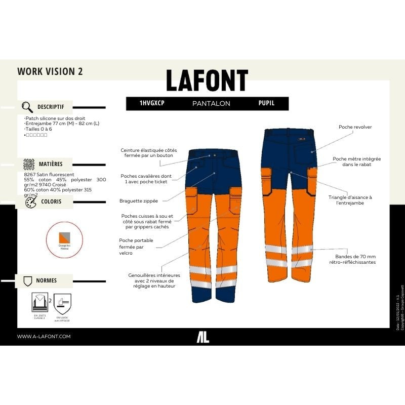 Fiche technique pantalon fluo orange et gris pupil