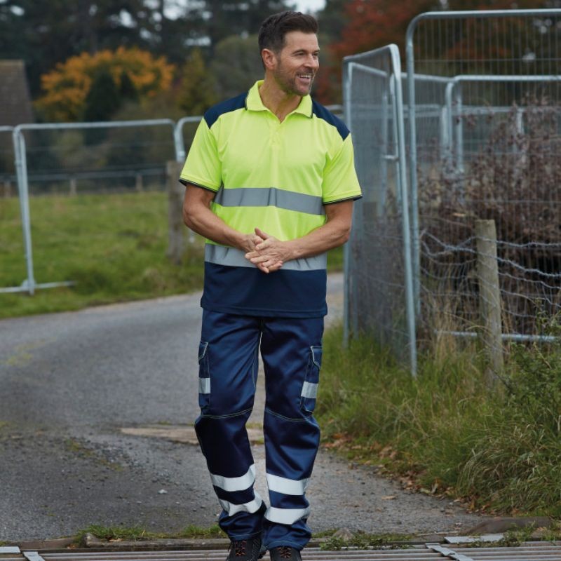 Polo homme de travail réfléchissant jaune avec bande