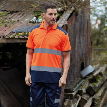 Polo de travail orange fluo avec bande horizontal