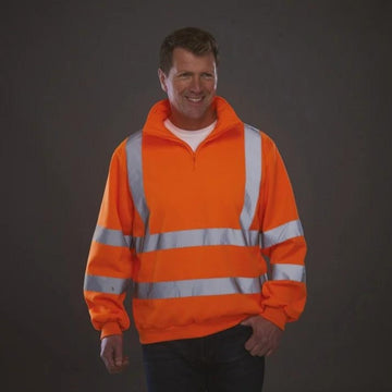 Sweat haute visibilité orange avec bande horizontal