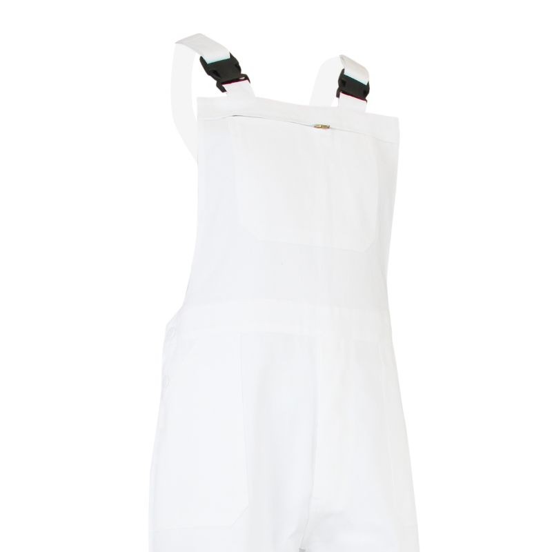 Zoom salopette de travail blanche, poche avec fermeture zip