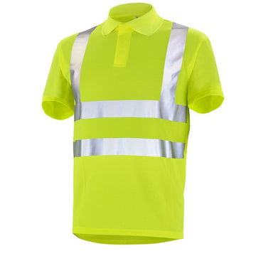 Polo homme à manches courtes avec bandes rétro réfléchissantes  jaune fluo cepovett