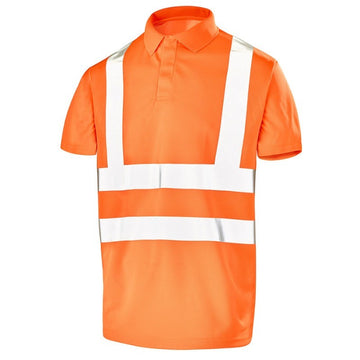 Polo homme à manches courtes avec bandes rétro réfléchissantes orange fluo cepovett