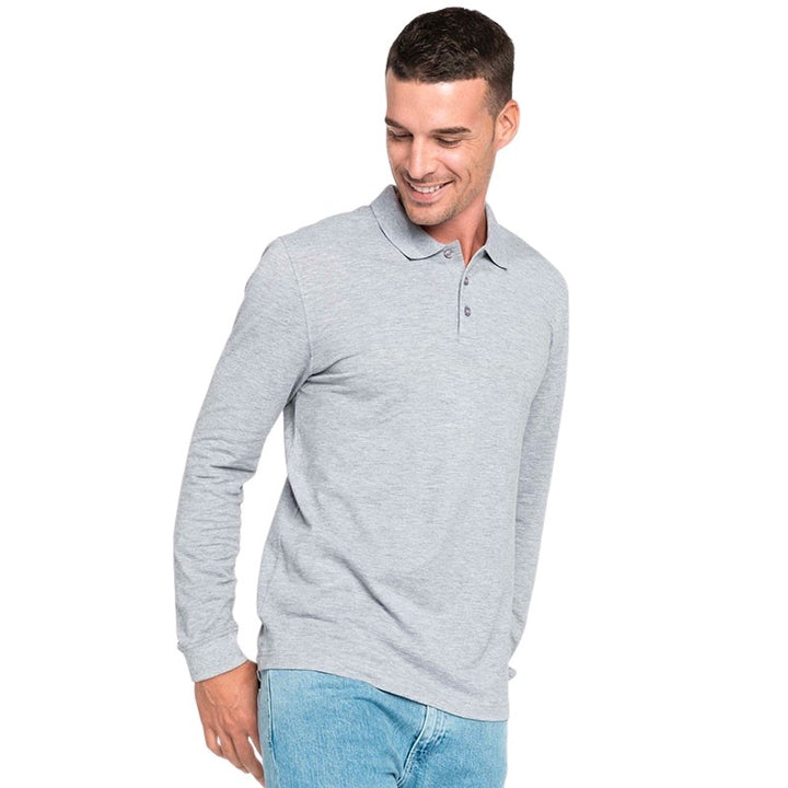 Polo de Travail Coton Gris Chiné Manches Longues Homme TOPTEX