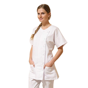 Blouse médicale blanche Manelli avec fermeture asymétrique ecogreen