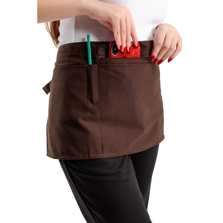 Tablier Barman À Pohe Zipée Marron - MANELLI