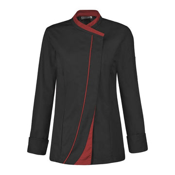 Veste de Cuisine Femme Saffron Manches Longues Noir Liseré Rouge - LAFONT