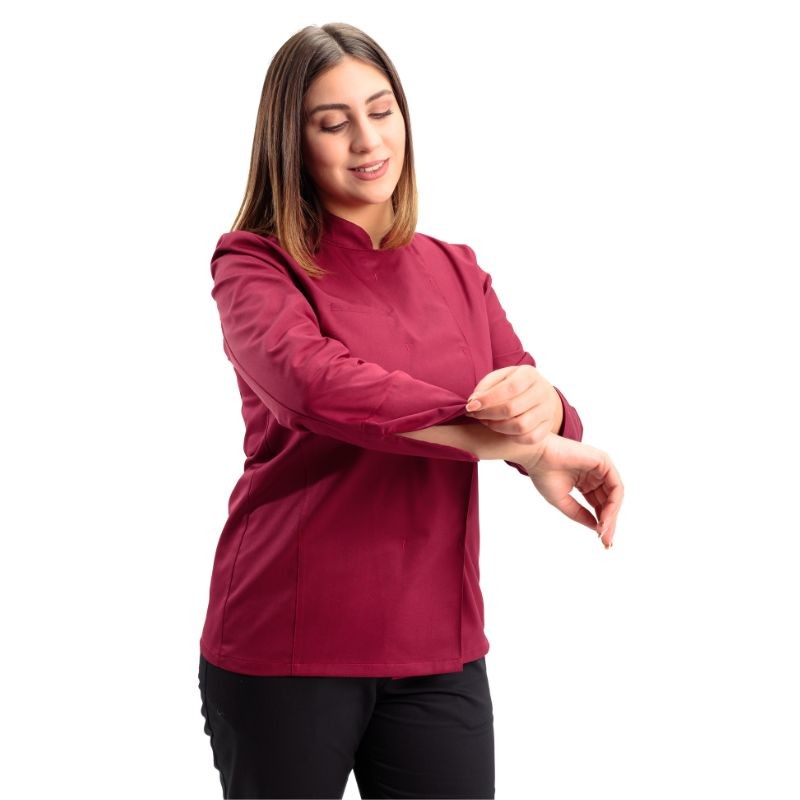 Veste de Cuisine Femme Californie Manches Longues Bordeaux - MANELLI